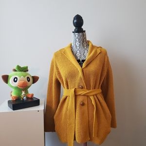 Ribbed Belted Yellow Cardigan